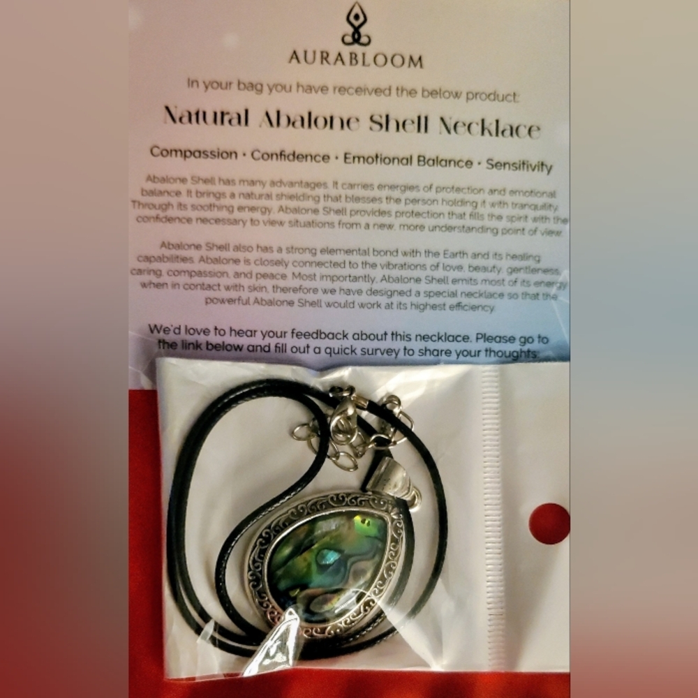 Abalone Teardrop Pendant In Silver Toned On Leather Necklace